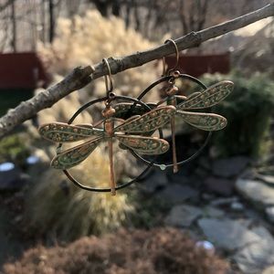 COPY - Handcrafted brass Verdigris dragonfly earrings